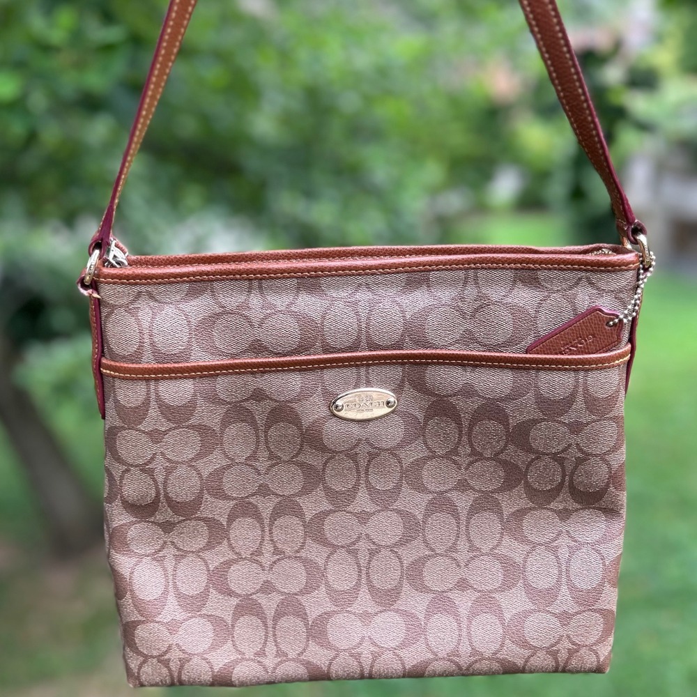Coach Crossbody File‎ Bag Medium Brown Signature Monogram Y2K Minimalist Chic